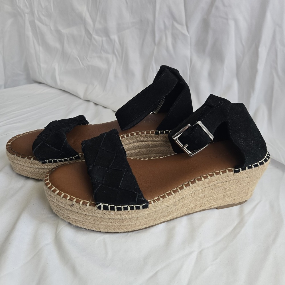 Michael Shannon Bridgette Black Suede Espadrille Wedge Sandals Ankle Strap 8